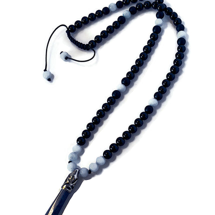 Men’s Long Beaded Pendant Necklace, Lapis Lazuli, Aquamarine & Black Onyx