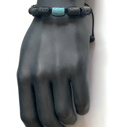 Grounding Lava Bead Bracelet for Men, Blue & Black Macrame Wristband