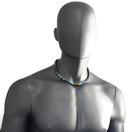 Men’s Southwestern Style Beaded Necklace, Turquoise, Tiger’s Eye & Labradorite Choker, Handmade Jewelry Gift for Him
