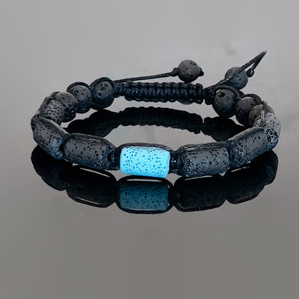 Black & blue lava rock beaded bracelet for men and women macrame woven with adjustable closure handmade jewelry
