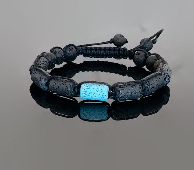 Black & blue lava rock beaded bracelet for men and women macrame woven with adjustable closure handmade jewelry