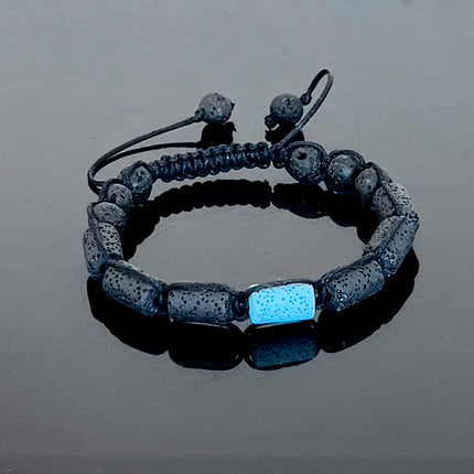 Grounding Lava Bead Bracelet for Men, Blue & Black Macrame Wristband