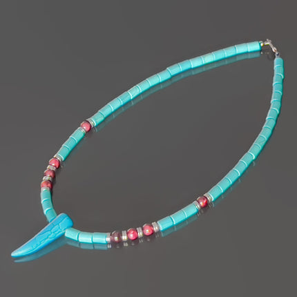 Tribal Horn Choker Necklace for Men, Blue Howlite & Garnet Beaded Necklace, January Birthstone Jewelry Gift for Him