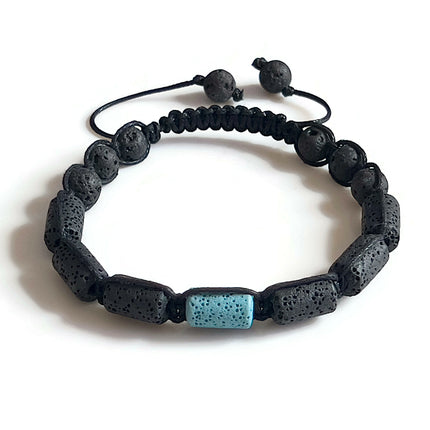 Grounding Lava Bead Bracelet for Men, Blue & Black Macrame Wristband