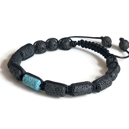 Grounding Lava Bead Bracelet for Men, Blue & Black Macrame Wristband