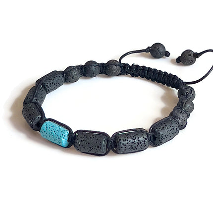 Grounding Lava Bead Bracelet for Men, Blue & Black Macrame Wristband
