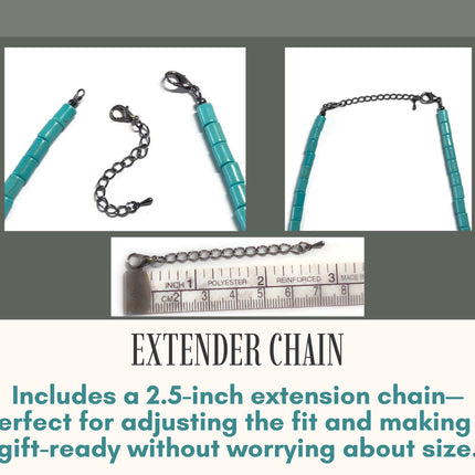 Southwestern Handmade Jewelry for Men, Beaded Choker Necklace with Horn Pendant, Blue Howlite & Indian Agate