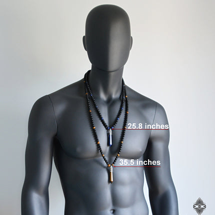 Men’s Long Beaded Pendant Necklace, Lapis Lazuli, Aquamarine & Black Onyx