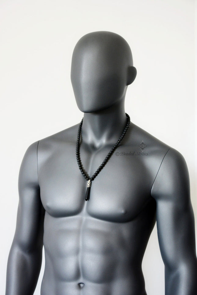 Mens necklace Protection necklace Long black necklace for men Onyx bead necklace Healing crystal jewelry Shamballa necklace New age jewelry