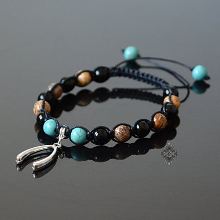 Wishbone Bracelet - Valentine's Day Gift for Men - Good Luck Charm - Shamballa Beaded Bracelet - Yoga Bracelet - Gemstone Jewelry for Men