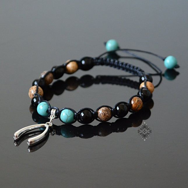 Wishbone Bracelet - Valentine's Day Gift for Men - Good Luck Charm - Shamballa Beaded Bracelet - Yoga Bracelet - Gemstone Jewelry for Men