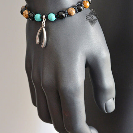 Wishbone Bracelet - Valentine's Day Gift for Men - Good Luck Charm - Shamballa Beaded Bracelet - Yoga Bracelet - Gemstone Jewelry for Men