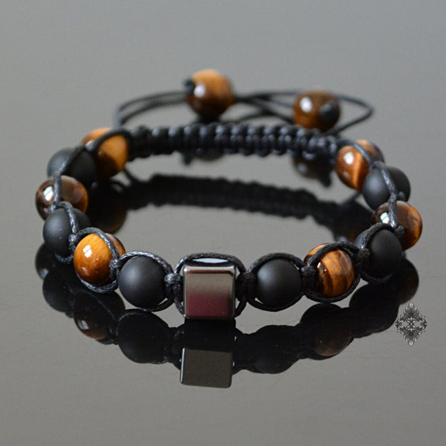 Gemstone Beaded Bracelet - Mens Jewelry - Beaded Bracelet - Crystal Jewelry - Tigers Eye Black Onyx & Hematite Bracelet - Christmas Gifts