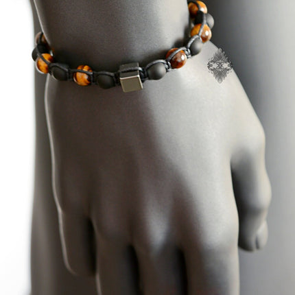 Gemstone Beaded Bracelet - Mens Jewelry - Beaded Bracelet - Crystal Jewelry - Tigers Eye Black Onyx & Hematite Bracelet - Christmas Gifts