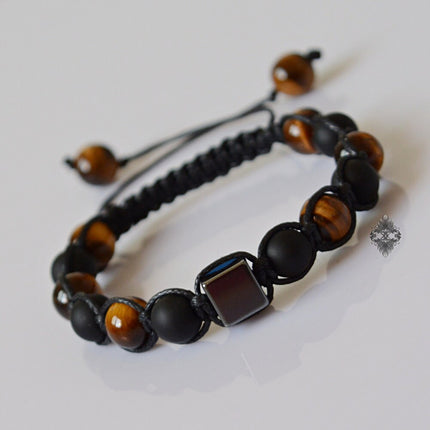 Gemstone Beaded Bracelet - Mens Jewelry - Beaded Bracelet - Crystal Jewelry - Tigers Eye Black Onyx & Hematite Bracelet - Christmas Gifts