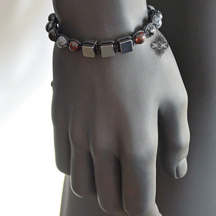 Crystal Beaded Bracelet - Mens Jewelry - Beaded Bracelet - Yoga Jewelry - Hematite Bloodstone & Snowflake Obsidian Bracelet - Gift for Him