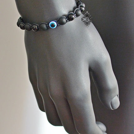 Evil Eye Bracelet - Mens Bracelet - Eye Bracelet - Crystal Beaded Jewelry - Evil Eye Protection - Black Onyx Jewelry - Natural Stone Jewelry