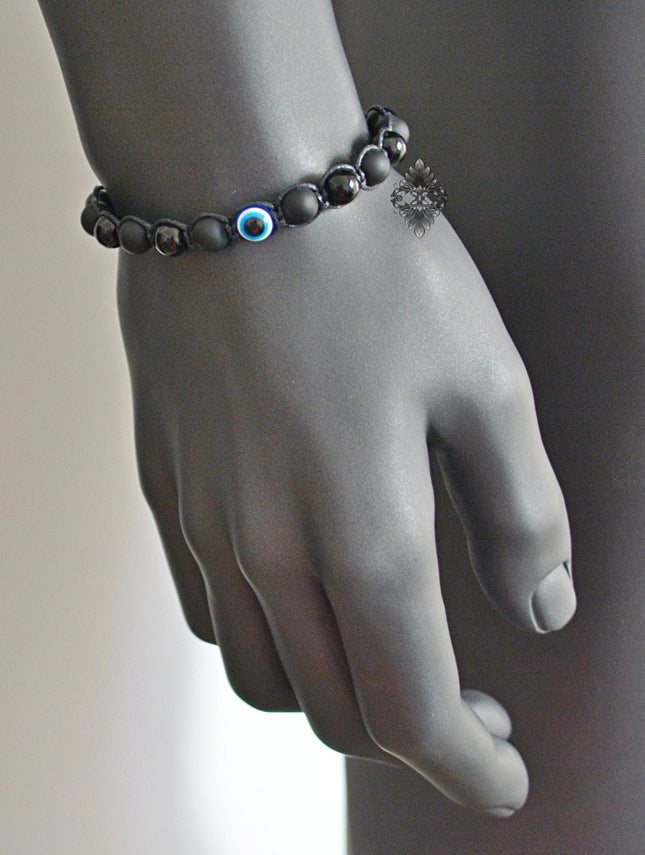 Evil Eye Bracelet - Mens Bracelet - Eye Bracelet - Crystal Beaded Jewelry - Evil Eye Protection - Black Onyx Jewelry - Natural Stone Jewelry