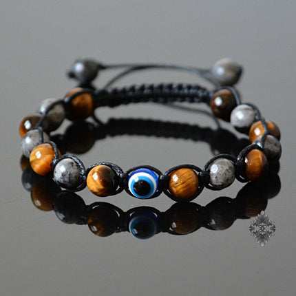 Evil eye jewelry Evil eye bracelet Mens bracelet Beaded bracelet Crystal jewelry Evil eye amulet Labradorite & Tigers Eye Groomsmen Gift