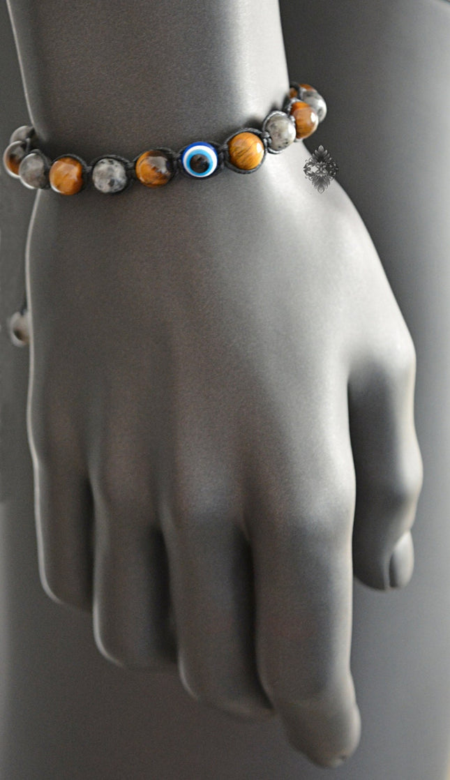Evil eye jewelry Evil eye bracelet Mens bracelet Beaded bracelet Crystal jewelry Evil eye amulet Labradorite & Tigers Eye Groomsmen Gift