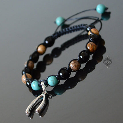 Wishbone Bracelet - Valentine's Day Gift for Men - Good Luck Charm - Shamballa Beaded Bracelet - Yoga Bracelet - Gemstone Jewelry for Men