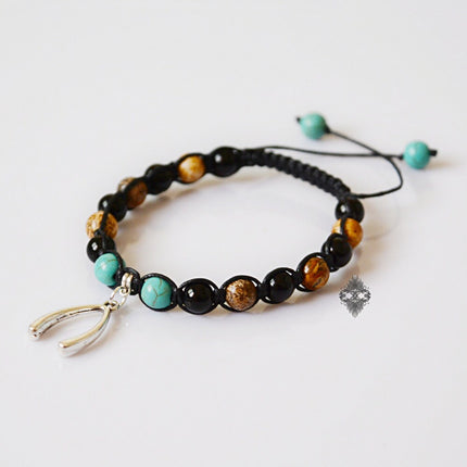 Wishbone Bracelet - Valentine's Day Gift for Men - Good Luck Charm - Shamballa Beaded Bracelet - Yoga Bracelet - Gemstone Jewelry for Men