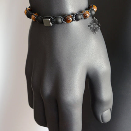 Gemstone Beaded Bracelet - Mens Jewelry - Beaded Bracelet - Crystal Jewelry - Tigers Eye Black Onyx & Hematite Bracelet - Christmas Gifts