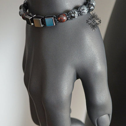 Crystal Beaded Bracelet - Mens Jewelry - Beaded Bracelet - Yoga Jewelry - Hematite Bloodstone & Snowflake Obsidian Bracelet - Gift for Him