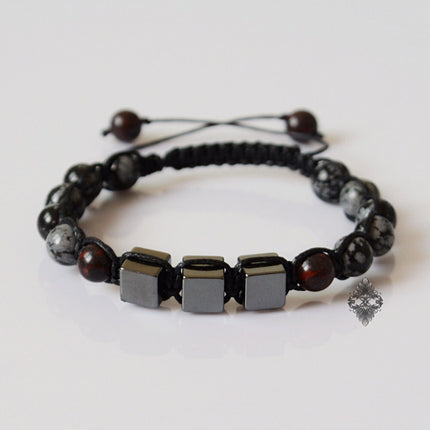 Crystal Beaded Bracelet - Mens Jewelry - Beaded Bracelet - Yoga Jewelry - Hematite Bloodstone & Snowflake Obsidian Bracelet - Gift for Him