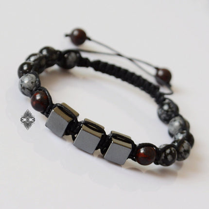 Crystal Beaded Bracelet - Mens Jewelry - Beaded Bracelet - Yoga Jewelry - Hematite Bloodstone & Snowflake Obsidian Bracelet - Gift for Him