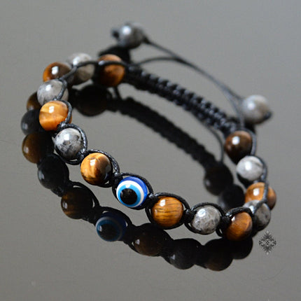 Evil eye jewelry Evil eye bracelet Mens bracelet Beaded bracelet Crystal jewelry Evil eye amulet Labradorite & Tigers Eye Groomsmen Gift