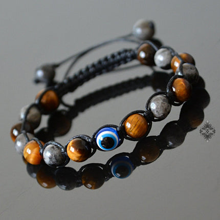 Evil eye jewelry Evil eye bracelet Mens bracelet Beaded bracelet Crystal jewelry Evil eye amulet Labradorite & Tigers Eye Groomsmen Gift