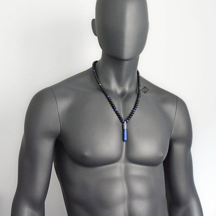 Lapis Lazuli Necklace for Men - September Birthstone Jewelry - Lapis Jewelry - Healing Crystal - Onyx Jewelry for Men - Long Black Necklace