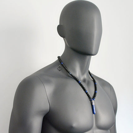 Lapis Lazuli Necklace for Men - September Birthstone Jewelry - Lapis Jewelry - Healing Crystal - Onyx Jewelry for Men - Long Black Necklace