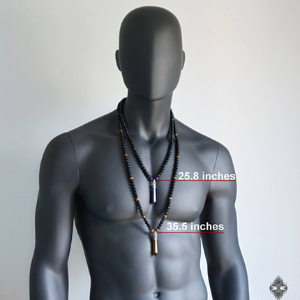 April Birthstone Necklace Crystal Quartz Black Onyx Tigers Eye Sodalite Long Beaded Necklace Healing Crystal Gift for Men Protection Jewelry