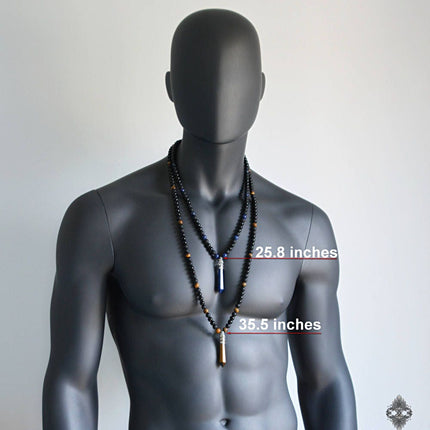 Beaded Necklace Mens necklace Yoga Jewelry Healing crystal point necklace Onyx & Amethyst necklace Energy Reiki necklace February Birthstone