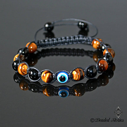 Evil Eye Bracelet - Evil Eye Men's Bracelet - Boho Beaded Bracelet - Tiger's Eye Bracelet for Men - Black Onyx Bracelet - Gift for Boyfriend