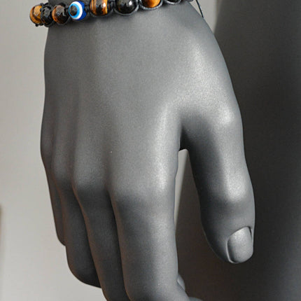 Evil Eye Bracelet - Evil Eye Men's Bracelet - Boho Beaded Bracelet - Tiger's Eye Bracelet for Men - Black Onyx Bracelet - Gift for Boyfriend