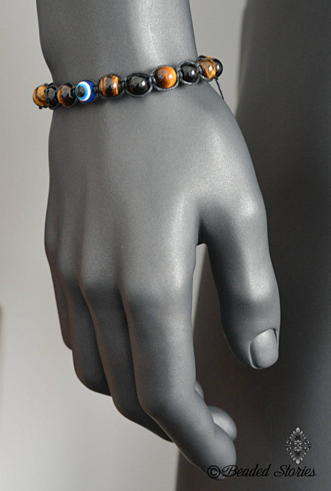 Evil Eye Bracelet - Evil Eye Men's Bracelet - Boho Beaded Bracelet - Tiger's Eye Bracelet for Men - Black Onyx Bracelet - Gift for Boyfriend