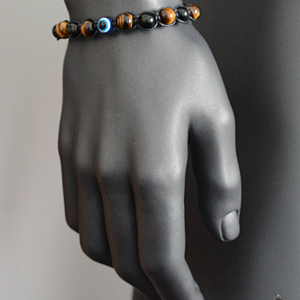 Evil Eye Bracelet - Evil Eye Men's Bracelet - Boho Beaded Bracelet - Tiger's Eye Bracelet for Men - Black Onyx Bracelet - Gift for Boyfriend