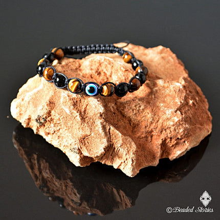 Evil Eye Bracelet - Evil Eye Men's Bracelet - Boho Beaded Bracelet - Tiger's Eye Bracelet for Men - Black Onyx Bracelet - Gift for Boyfriend