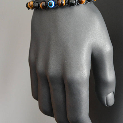 Evil Eye Bracelet - Evil Eye Men's Bracelet - Boho Beaded Bracelet - Tiger's Eye Bracelet for Men - Black Onyx Bracelet - Gift for Boyfriend