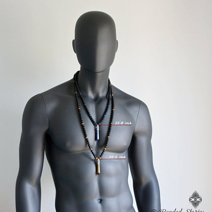 6mm Men's necklace Black Onyx Amethyst necklace for men Healing crystal jewelry Jewelry for men Long gemstone necklace Birthday Gift for Him