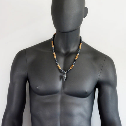 Healing crystal necklace Men's jewelry Men's long necklace Snowflake Obsidian jewelry Picture Jasper jewelry  Boho pendulum necklace for men