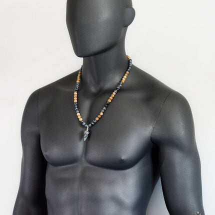 Healing crystal necklace Men's jewelry Men's long necklace Snowflake Obsidian jewelry Picture Jasper jewelry  Boho pendulum necklace for men