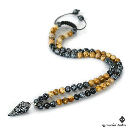 Healing crystal necklace Men's jewelry Men's long necklace Snowflake Obsidian jewelry Picture Jasper jewelry  Boho pendulum necklace for men