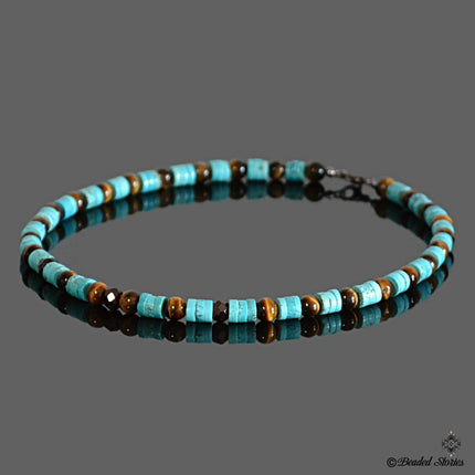 Turquoise Garnet Tigers Eye beaded necklace January birthstone jewelry December birthstone jewelry Native American necklace Birthday gift