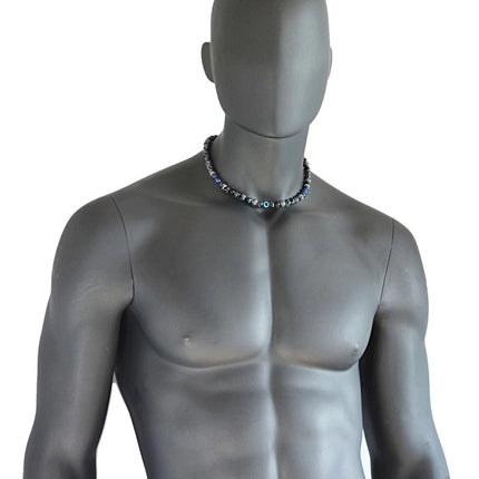 Evil Eye Necklace for Men - Evil Eye Jewelry for Him - Mens Beaded Necklace - Evil Eye Choker Necklace - Lapis Lazuli Snowflake Obsidian