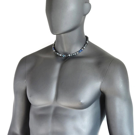 Evil Eye Necklace for Men - Evil Eye Jewelry for Him - Mens Beaded Necklace - Evil Eye Choker Necklace - Lapis Lazuli Snowflake Obsidian