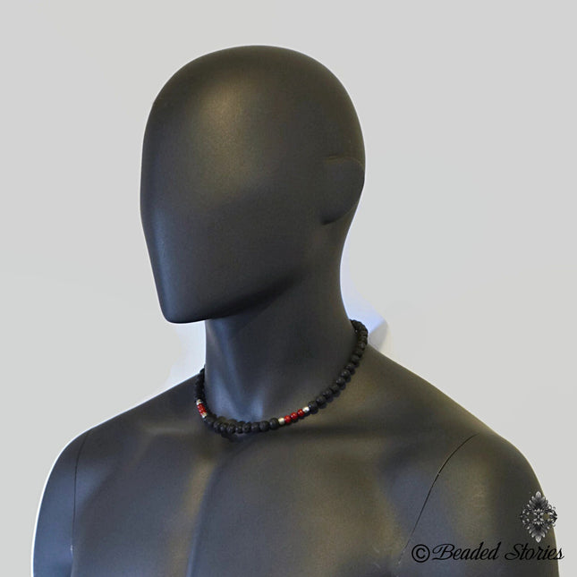 Black & Red Necklace for Men - Volcanic Lava and Coral Men's Necklace - Choker Necklace - Essential Oil Diffuser Necklace - Gift for Men